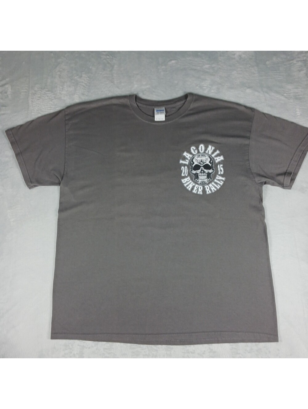 Laconia Biker Week Rally T Shirt XL 2015 Black Motorcycle Grey Gildan Skull